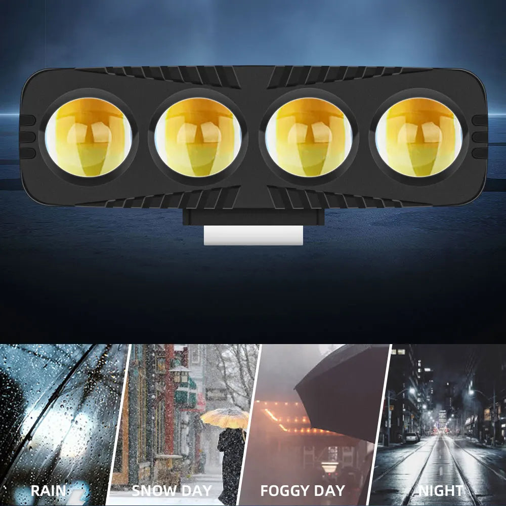 Motorcycle Headlight Additional Spotlights Dual Color 4 Lens Led Motorbike LED Fog Lamp Scooter SUV ATV Motorcycle Running Lamp