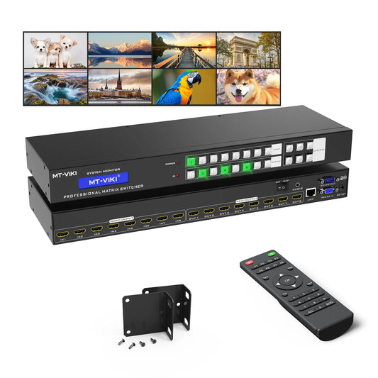4K 30Hz Video HDMI Matrix 8x8, MT-ViKI HDMI Matrix Switcher Splitter 4 in 4 Out with Web GUI AA