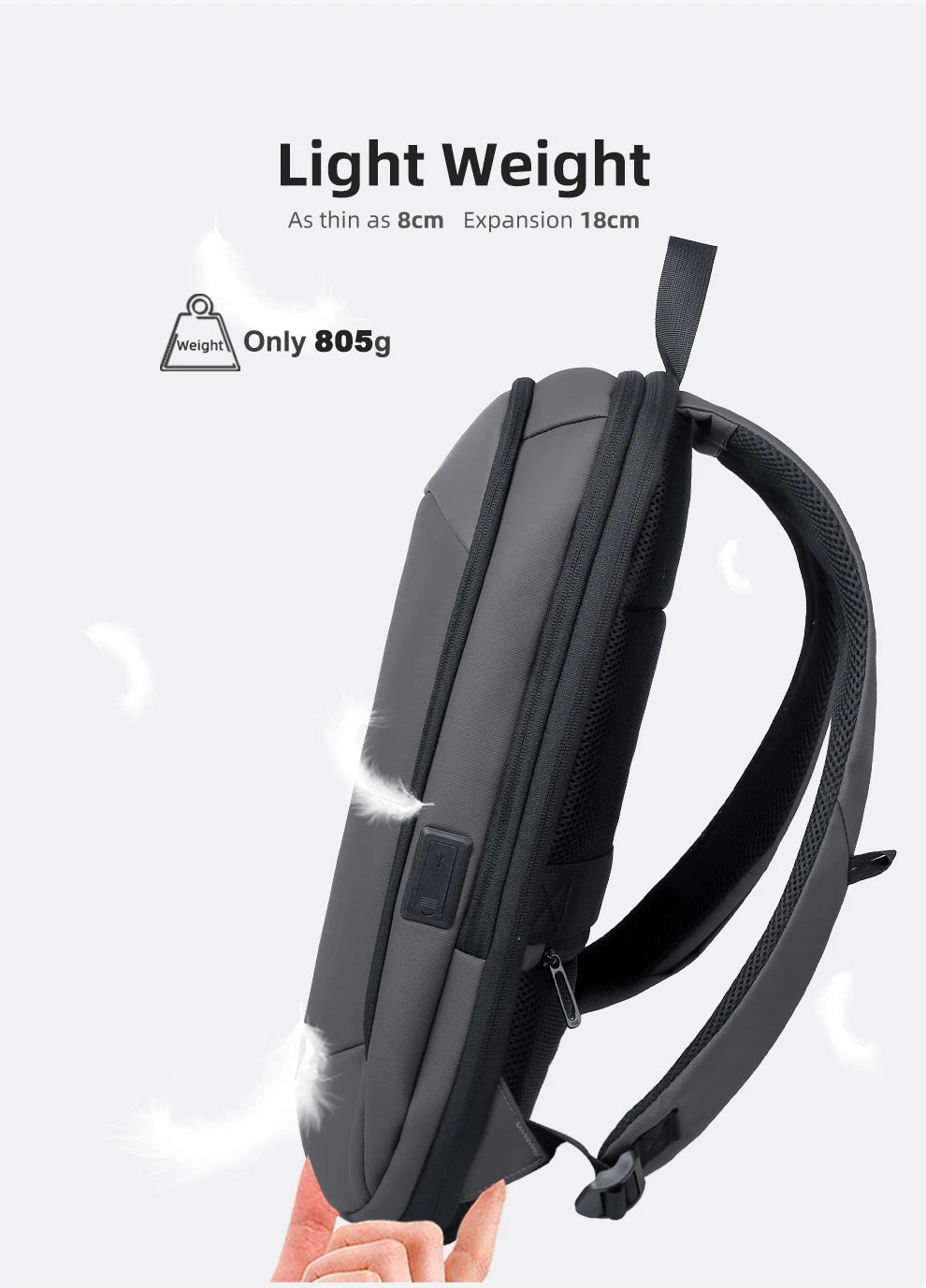 HcanKcan Men's Expandable Backpack Multifunction 17.3inch Laptop Bag Fashion Waterproof Travel Backpack Lightweight Business Bag