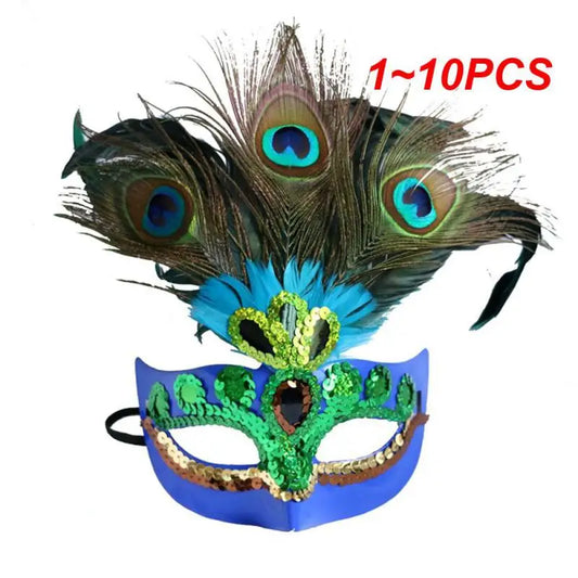 1~10PCS Masquerade Mask Women Peacock Mask Mardi Gras Mask Fashion Blue Green Metal Shiny Rhinestone Christmas Party