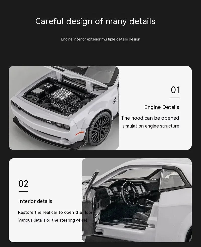 1：32Die-cast Metal Dodge Challenger Toy Car Simulation Model Can Light Up Can Drive Boring Boy's Gift Christmas Gift