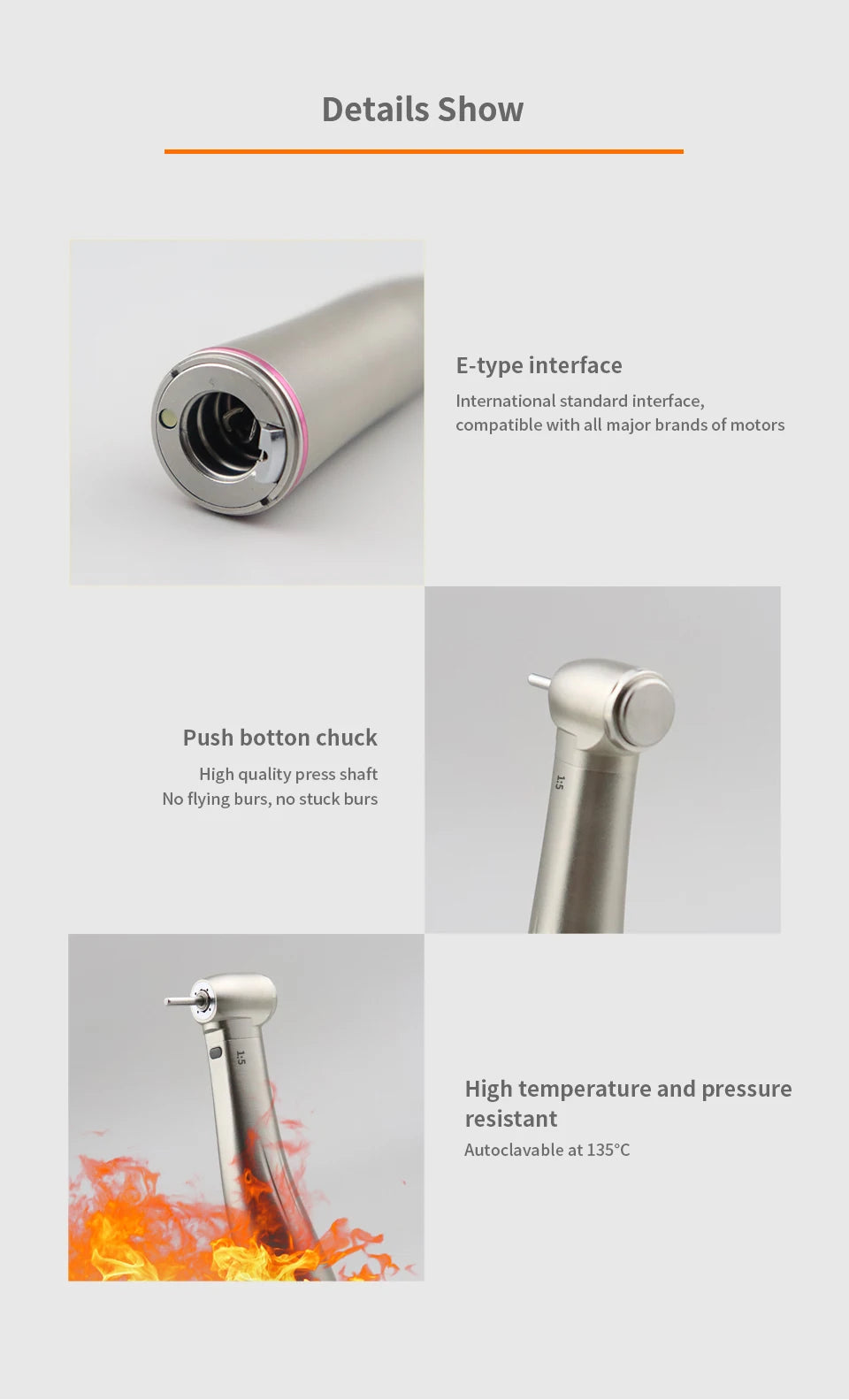 Myricko Dental  For 1:1/1:5 Bule Fiber Optic Contra Angle Low Speed Handpiece Push Button Dentistry Instrument Tools