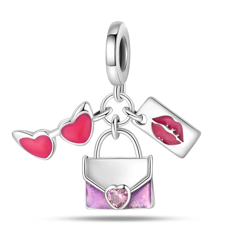 925 Sterling Silver Princess Powder Series Exquisite Daily Bow Sweet Charms Beads Fit Pan Original Bracelets DIY Jewelry