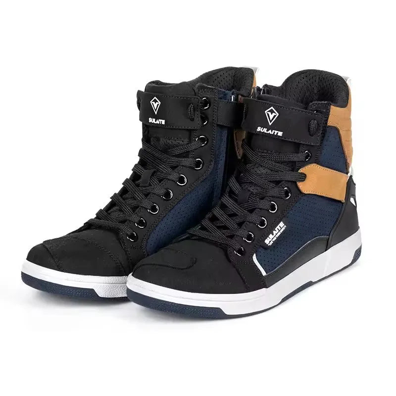 Men Motorcycle boots Breathable Anti-fall Rider Road Racing Casual Shoes Boots Gear Shift Rubber Sole Reflective Motorbike Shoes