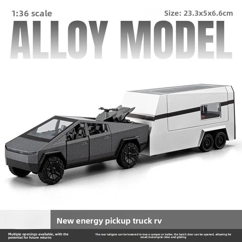 1:36 Realistic Alloy New Energy Pickup RV Model, Pull Back Diecast Toy Car, Collectible Vehicle, Perfect Birthday Gift