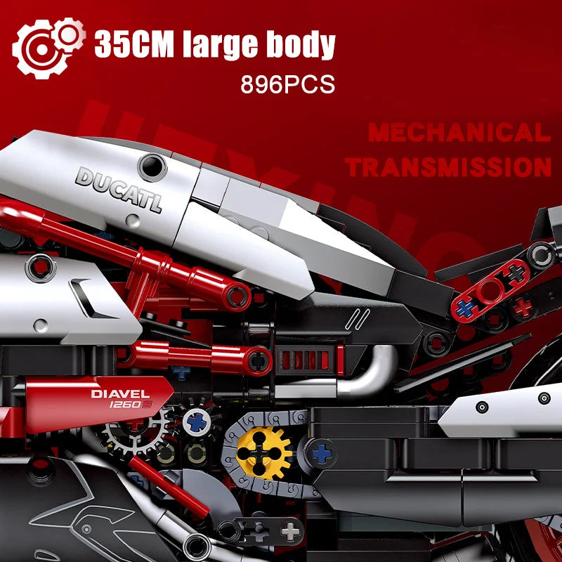 Technical Motorcycle Model 896PCS Building Blocks Moto Racing Motorbike City Vehicle Sets Off Road MOC Kits Brick Toys For Boy