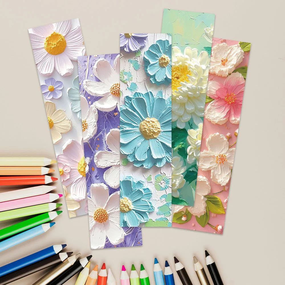 30pcs Aesthetic Oil Painting Colorful Flowers Paper Bookmarks DIY Library Office Page Marking Readers Page Marker Students Gift