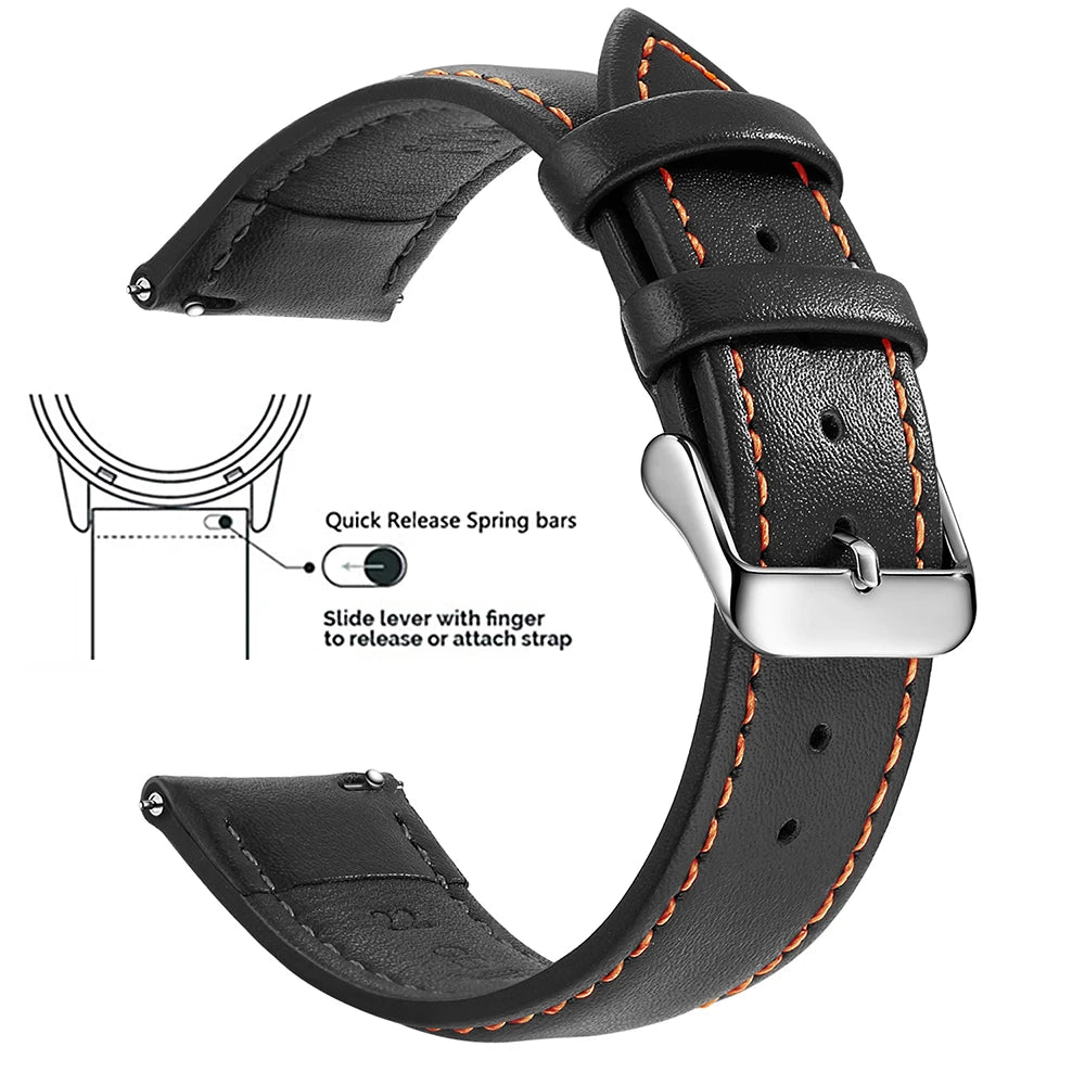 Top Grain Genuine Leather Watch Band, Quick Release 18mm/20mm/22mm Watch Straps, Fits Samsung Galaxy Watch, Garmin Huawei Watch
