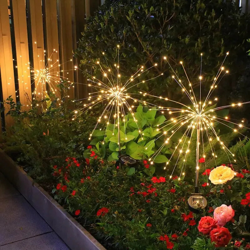 2Pcs Solar LED Firework Fairy Light Outdoor Garden Decoration Lawn Pathway Light For Patio Yard Party Christmas Wedding