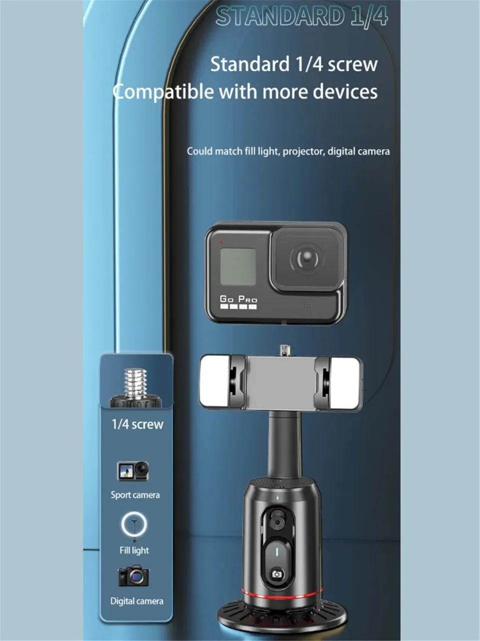 Q02 360° Rotation Gimbal Stabilizer Selfie Stick Desktop Face Tracking Gimbal With Bluetooth Remote Shutter and Light Holder