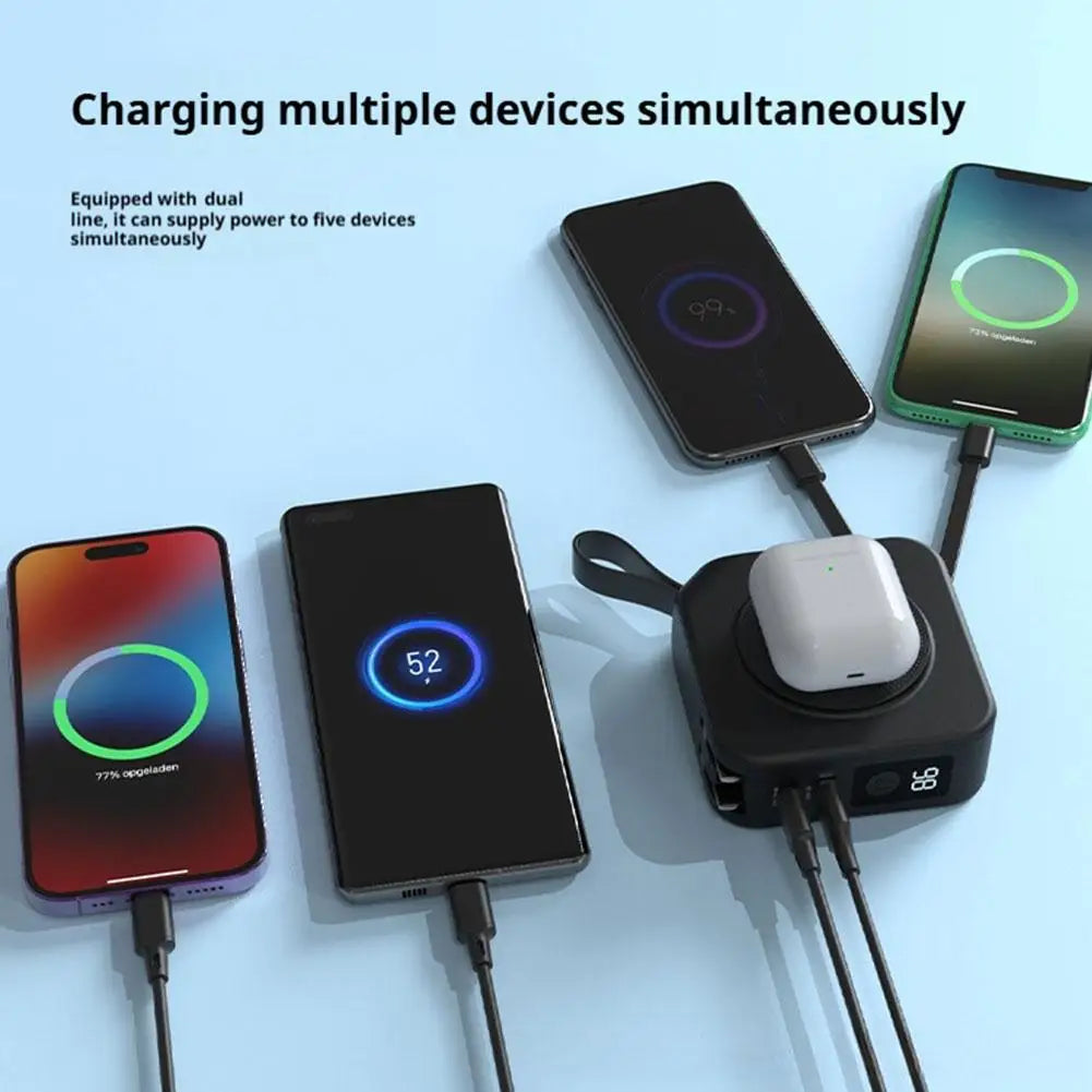 10000mAh Magnetic Wireless Power Bank 22.5W Fast Charging AC Wall Plug 5 in 1 Portable Charger Multifunctional Phone Stand