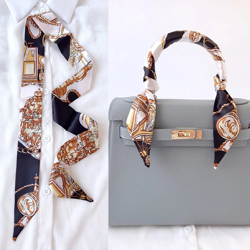Woman Skinny Silk Scarf 90cm*4cm Long Hair Strip Silk Ribbon Small Neck Scarves Bag Handle Ribbon Scarf Kerchief Ladies Tie