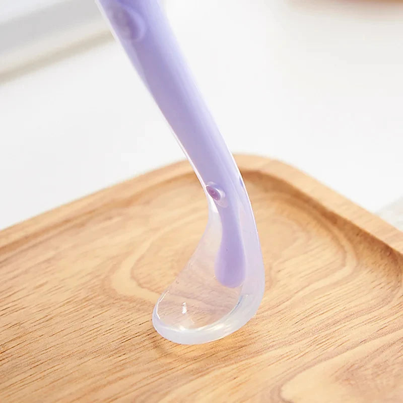 Baby Soft Silicone Spoon with Storage Box Candy Color Temperature Sensing Spoon Children Food Feeding Dishes Feeder Appliance