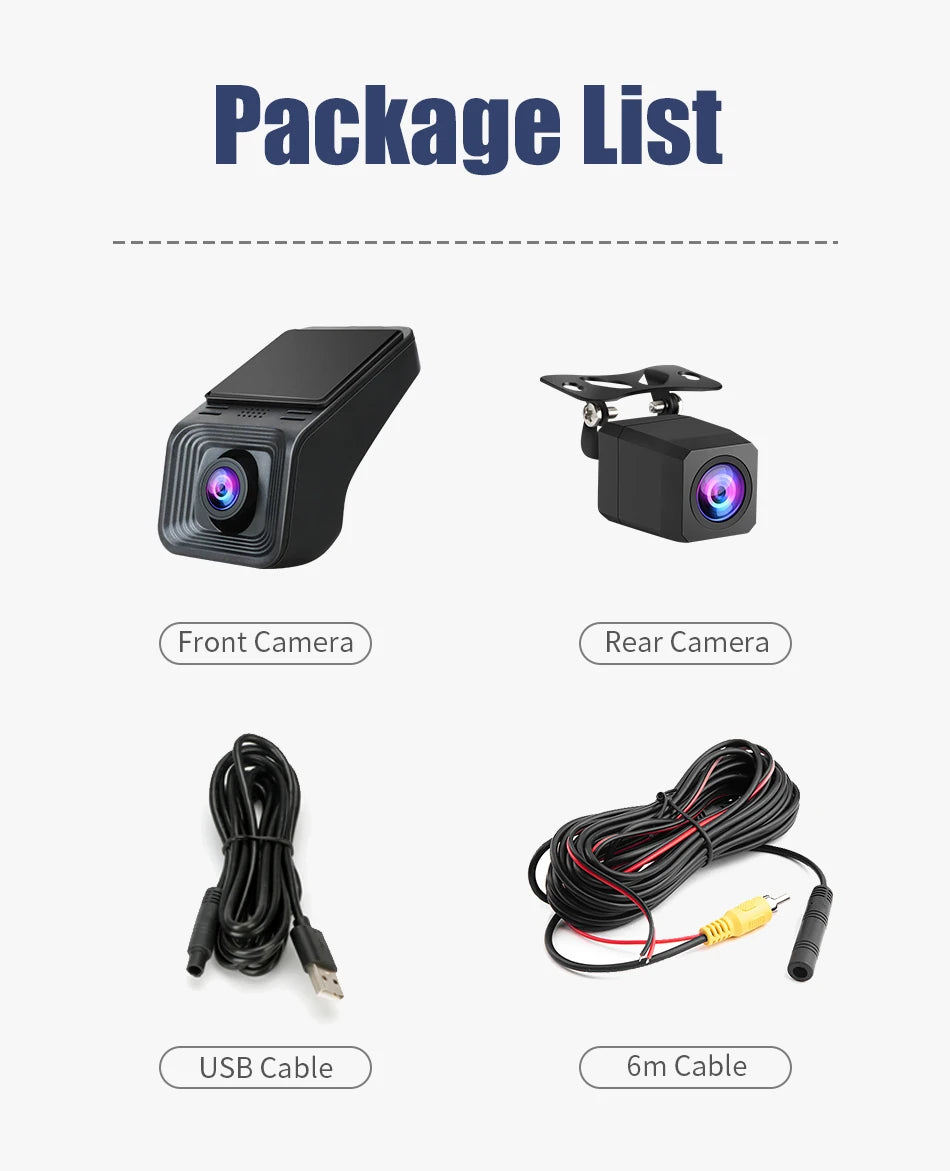 JMCQ USB ADAS Car DVR Dash For Android Auto Multimedia Player Front & Rear Dual Camera Loop Recording Motion Detection Cameras