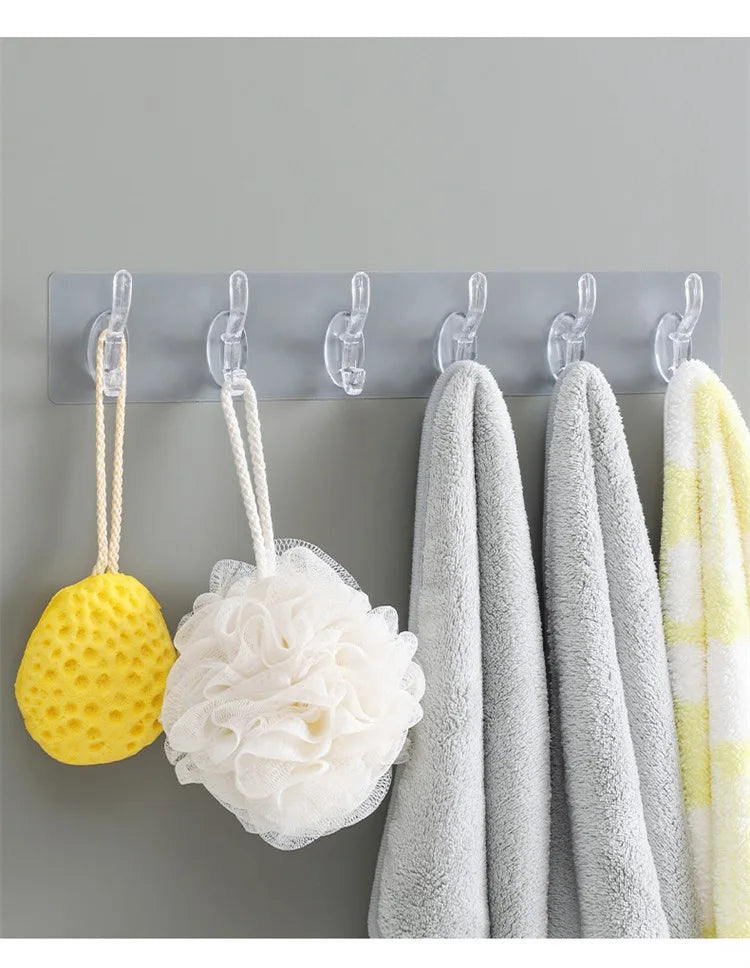 Transparent Row Hook Non-perforated Seamless Hook 5-6 Strong Hook Wall-mounted Row Clothes Hook