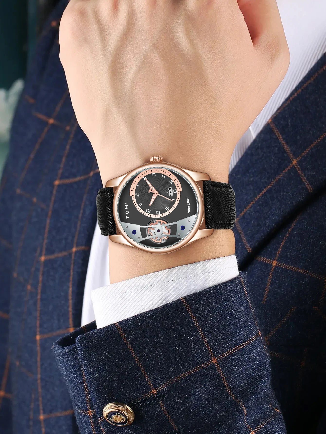 TOMI Set Gift Box for Men's Minimalist Business Quartz Watch Luxury Versatile Double Strap Detachable Watch Festival Gift