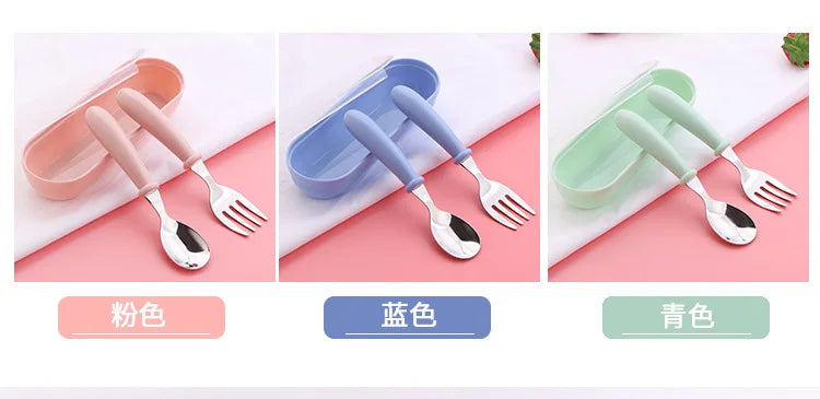 3pcs Children Spoon Forks Box Kids Stainless Steel Kids Cutlery Portable Baby Feeding Utensils Baby Spoons Baby Tableware Set