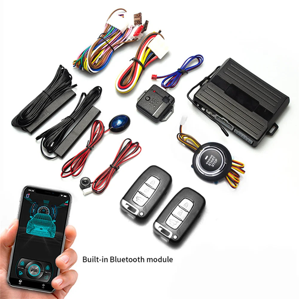 Car Smart Key Starter Alarm Bluetooth Autostart Set Auto Start Stop Push Button Keyless Entry System Skit Automotive Accessories