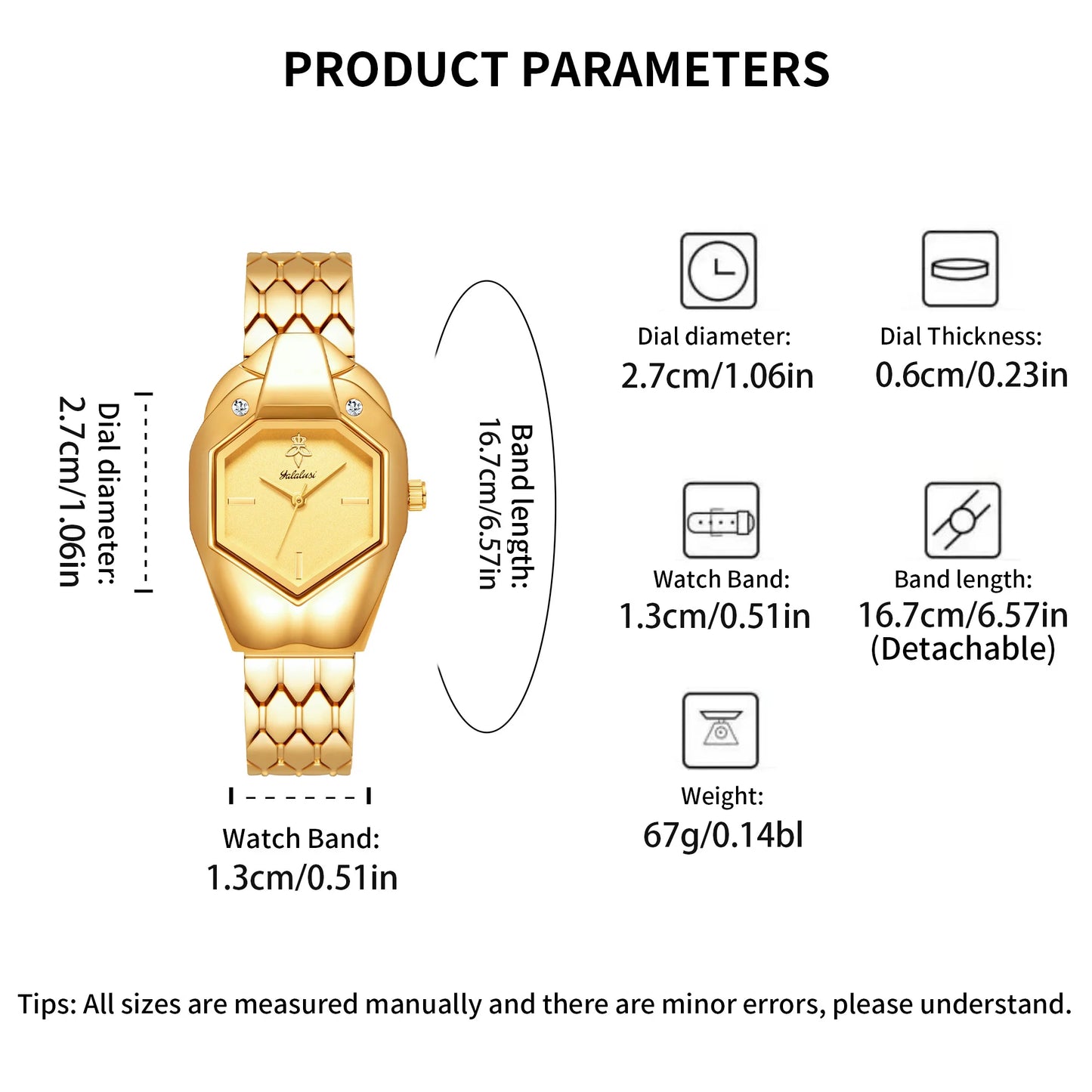 YaLaLuSi 1pc Women's Quartz Watch, Rhinestone, IP Gold Plated, Life Waterproof, Comes with Gift Box and Watch Remover