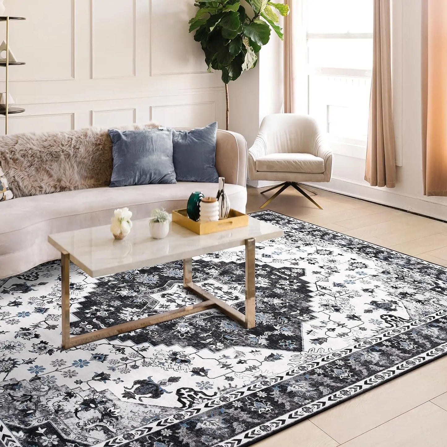 VIKAMA Washed Back Faux Cashmere Rug Prayer Mats Islam Washable Non-slip Bedroom Living Room Entrance Floor Carpets