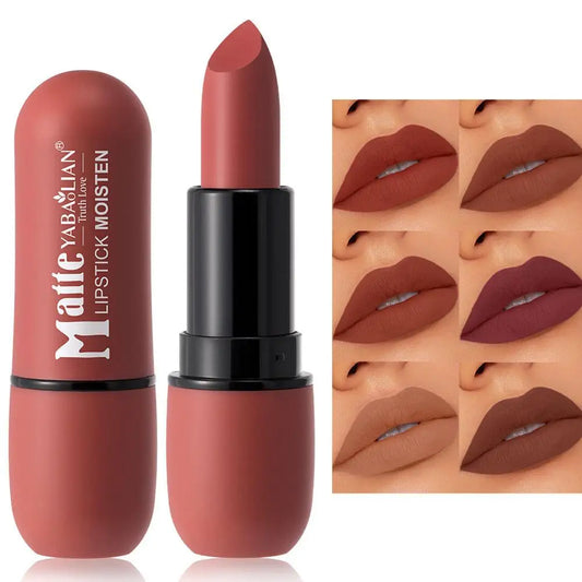 6-Color Matte Lipstick: Velvet Lip Color, Smooth, Waterproof, Long-Lasting Color Lip Makeup
