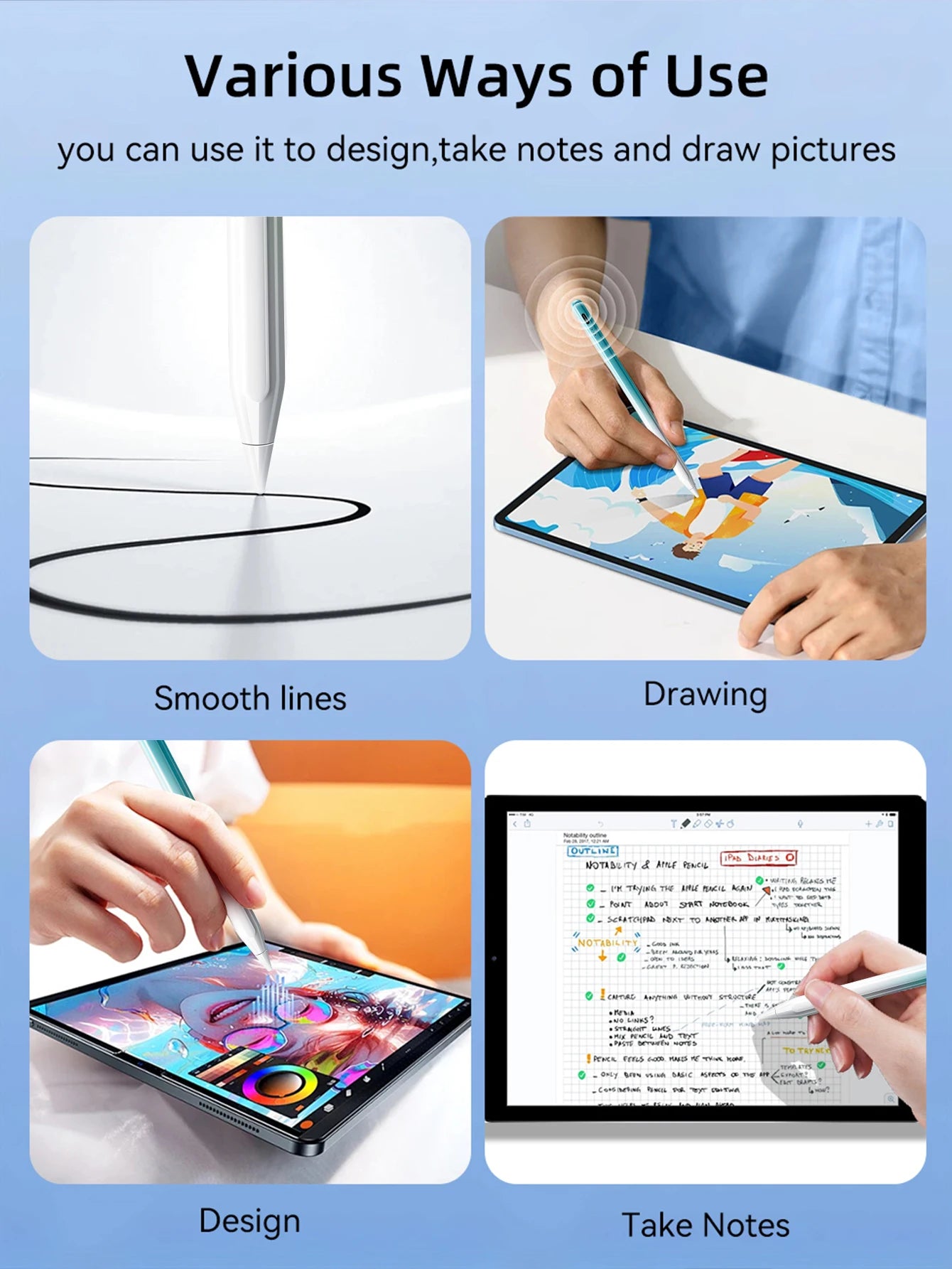 Stylus Pen for Apple Pencil 1 2 iPad 10th 9th 8th 7th 6th Air 5th 4th 3rd Generation Pro 12.9 11 inch Mini 6 5 Palm Rejection