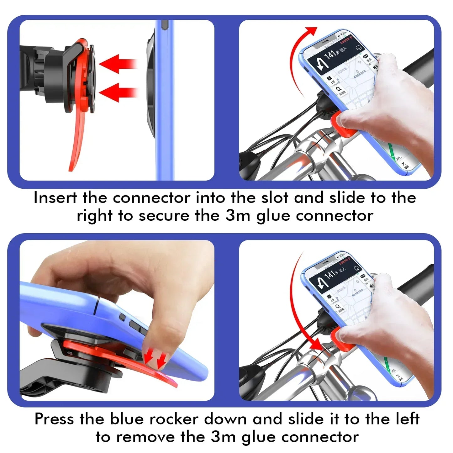 VIKEFON Bike Phone Holder Shock-resistant Motorcycle Bicycle Scooter Bike Handlebar Security Quick Lock Support Telephone Stand
