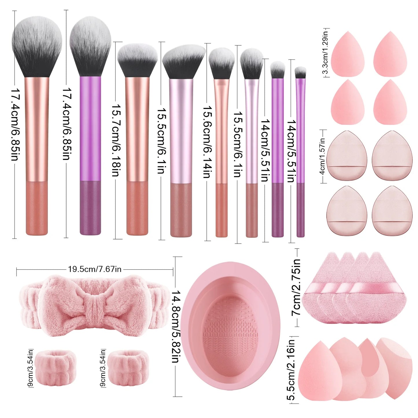 28-piece makeup tool set - 8-piece professional makeup brushes + toiletries set and washing bowl & puff sponge egg combination
