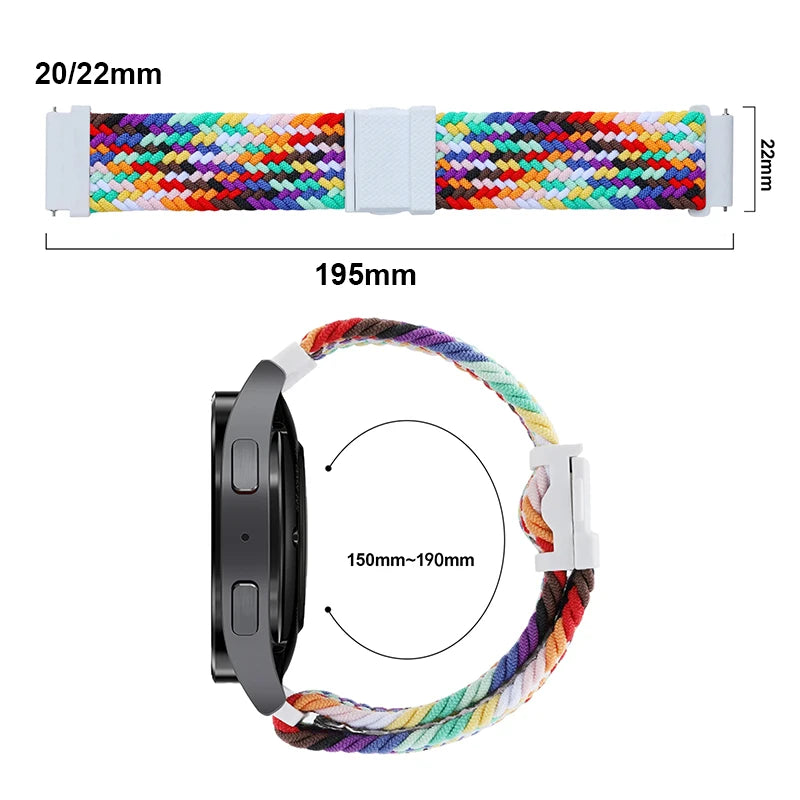 20mm 22mm Elastic Band For Samsung Galaxy Watch 7/6/5/4/FE Active 2 Gear S3 Braided Nylon Strap For Huawei Watch GT 5/4/3/2 46mm
