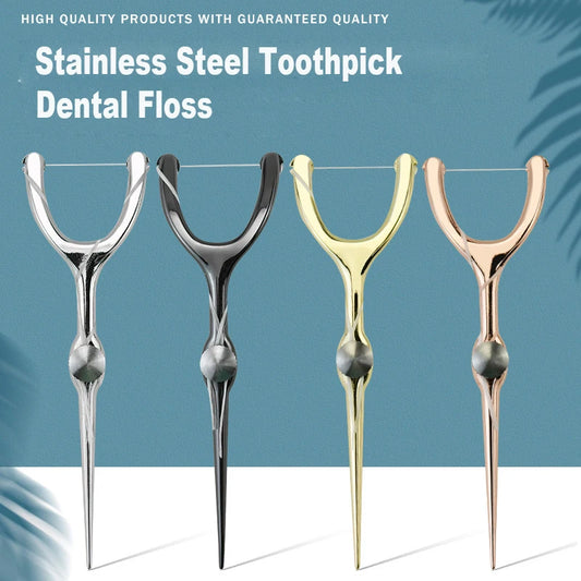 Replaceable Dental Floss Stainless Steel Y Shape Floss Holder Reusable Toothpick Portable Hilo Dental Floss Dental Teeth Sticks