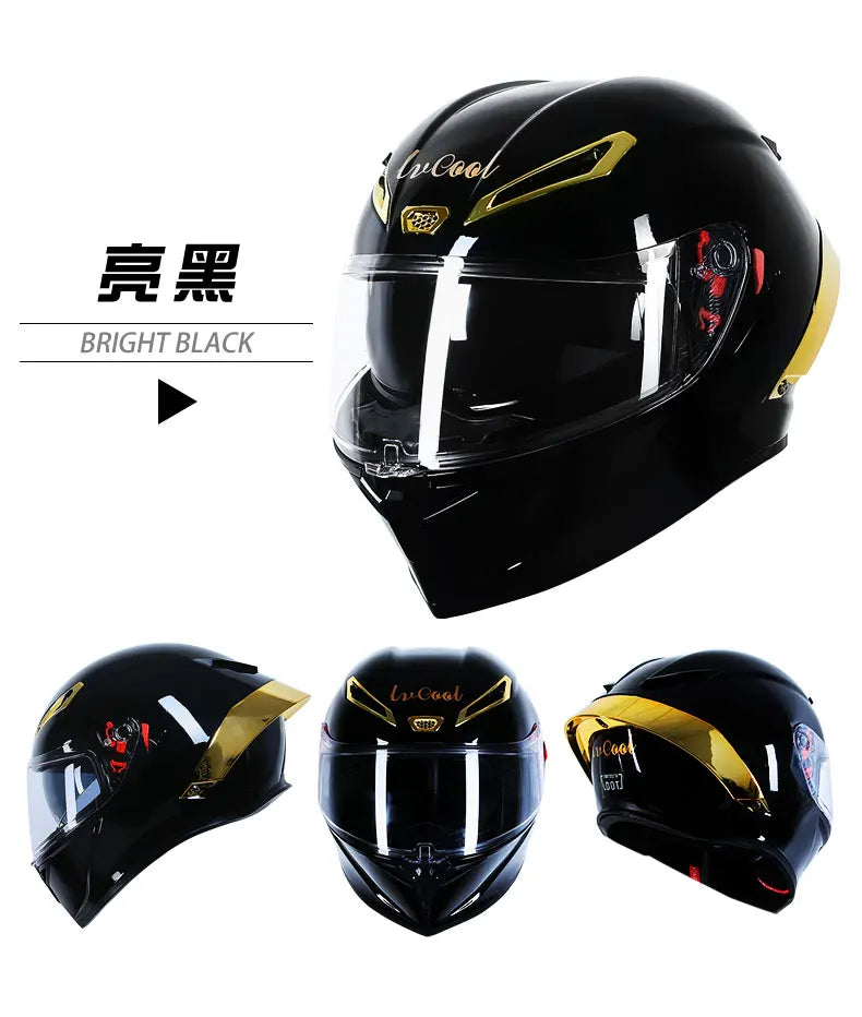ICE.BEACON Anti fog 3C certification national standard locomotive Motorcycle big tail racing double lens helmet fashion trend pe