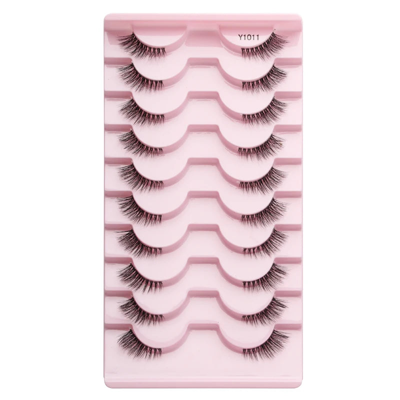 3/5/10Pairs Half False Lashes Natural Short 3D Cat Fake Mink Eyelashes Extension Winged Fluffy Wispy Faux Cils Clear Band Makeup
