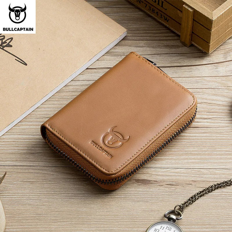 BULLCAPTAIN Leather Credit Card ID Card Holder Wallet Wallet Men Fashion Rfid Card Holder Wallet Business Card Holder Bag