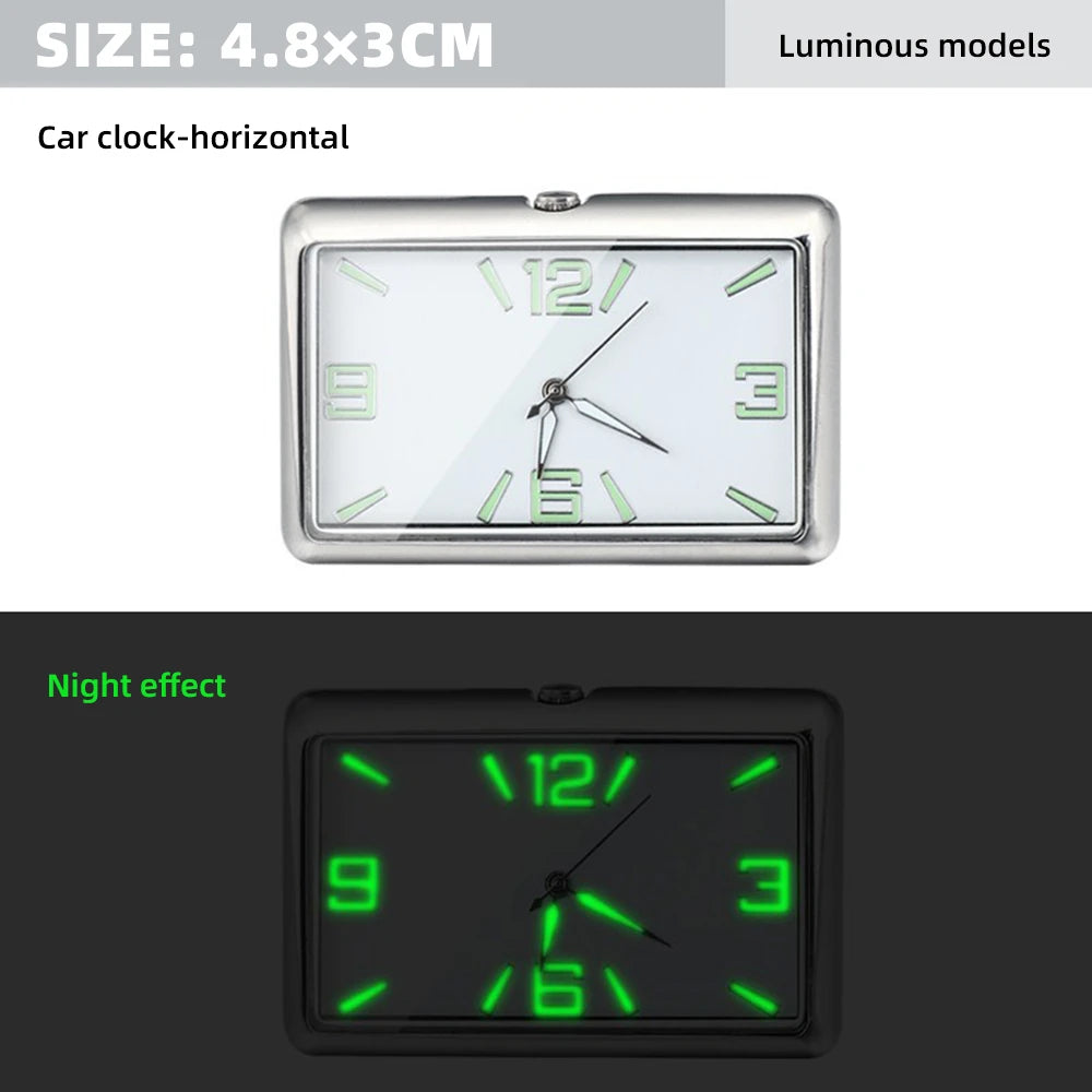 Auto Fashion Square Watch Car Clock Interior Decoration Self-adhesive Electronic Vent Clip Watch Automobile Quartz Clock
