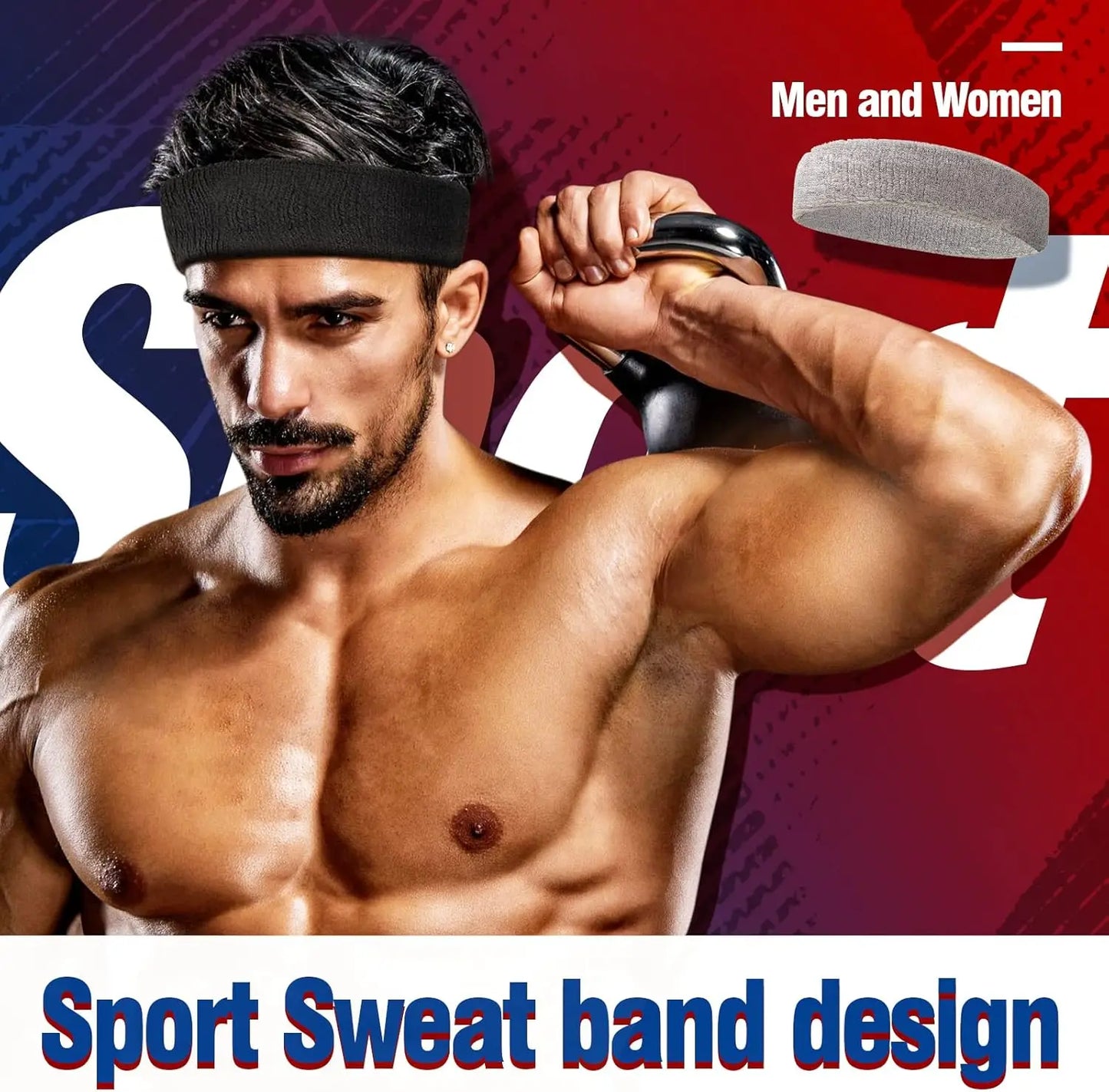 AOLIKES 3PCS Sweatbands Sports Headband - Moisture Wicking Athletic Cotton Terry Cloth Sweatband for Tennis, Basketball, Running