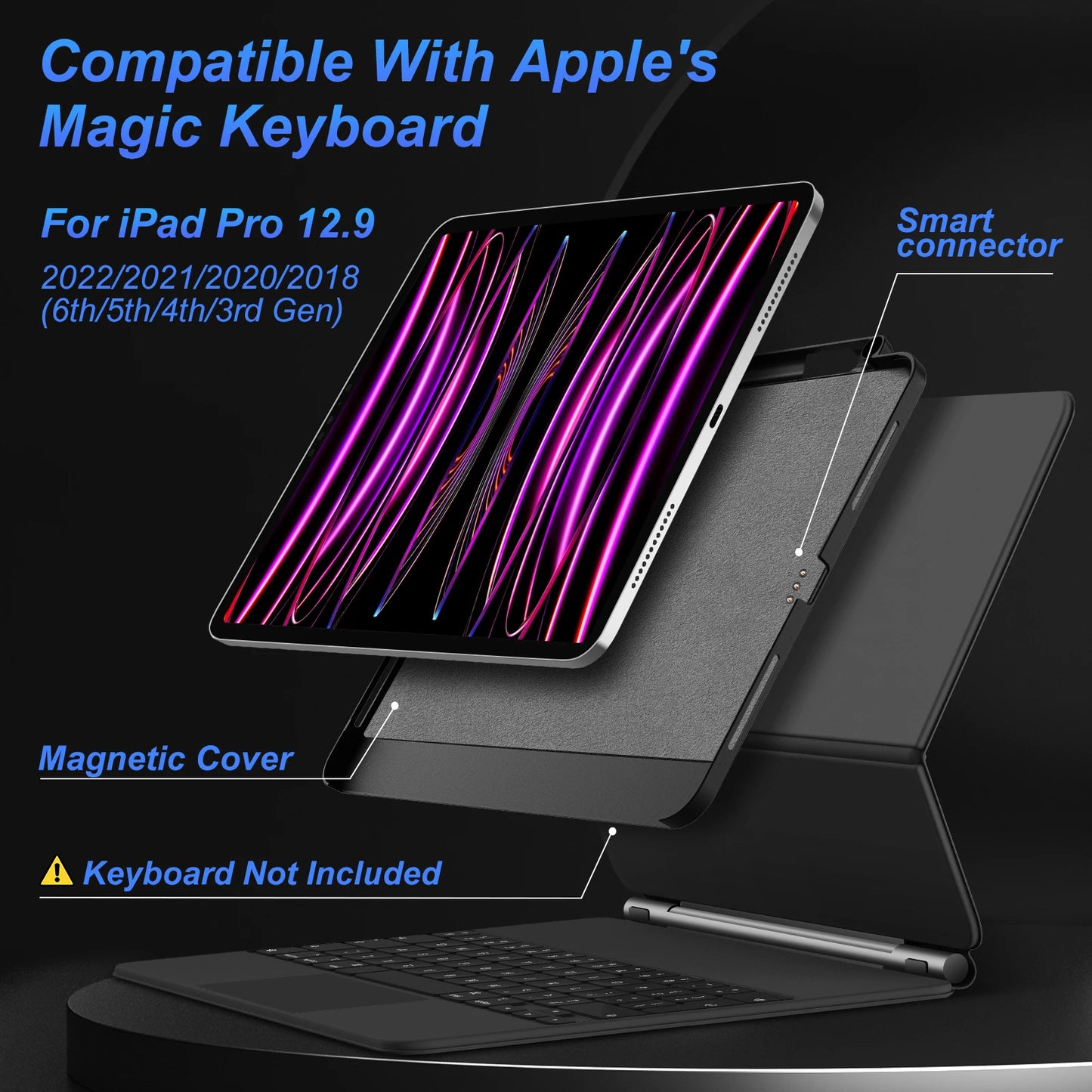 Magnetic Case for iPad Pro 11 2024 Air 4 5 iPad Pro 13 M4 12.9 6th 5th 4th 3rd Gen Magic Keyboard Compatible Case Pencil Holder