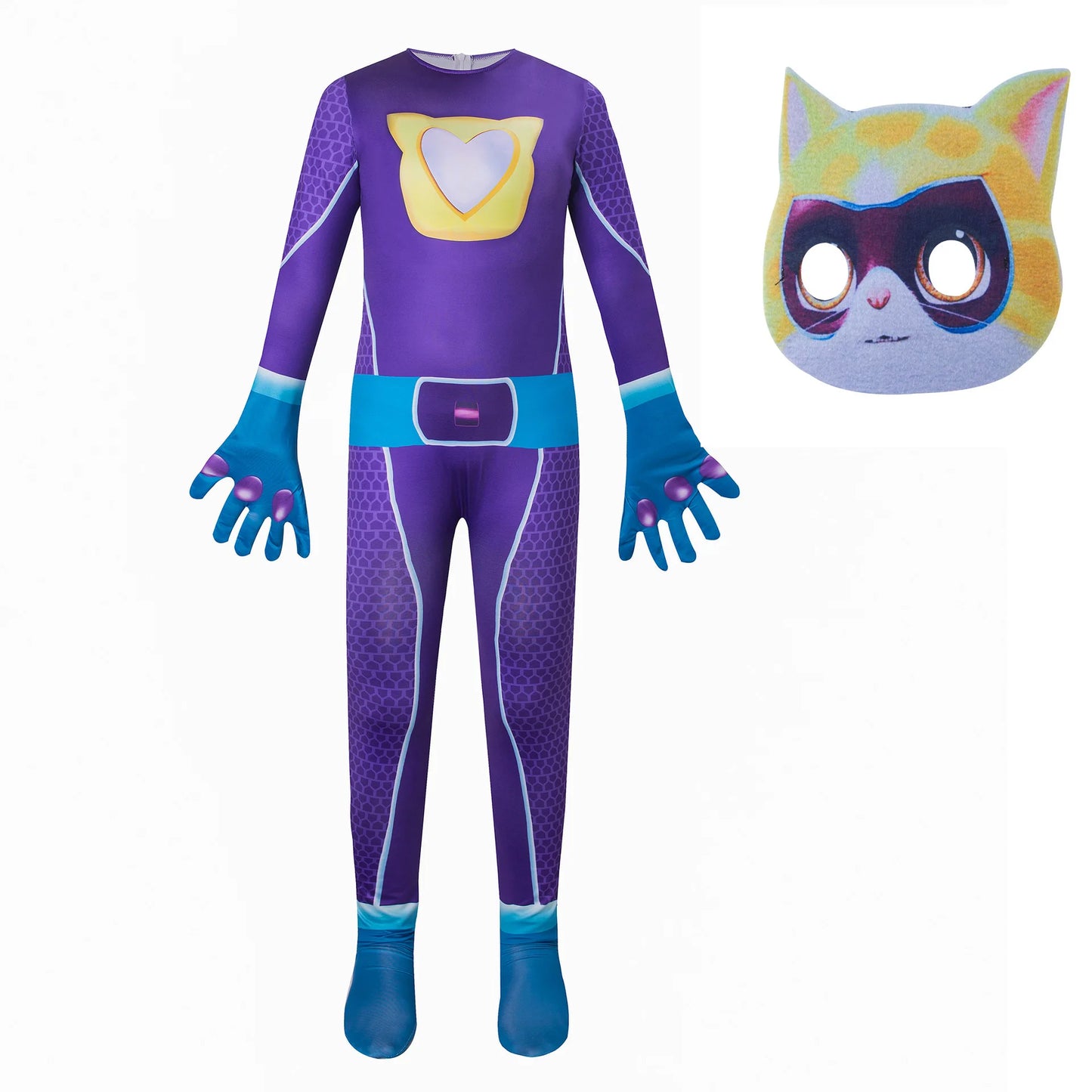 SuperKitties jumpsuit, tight fitting Halloween costume, stage performance costume, super cat role-playing costume, performance