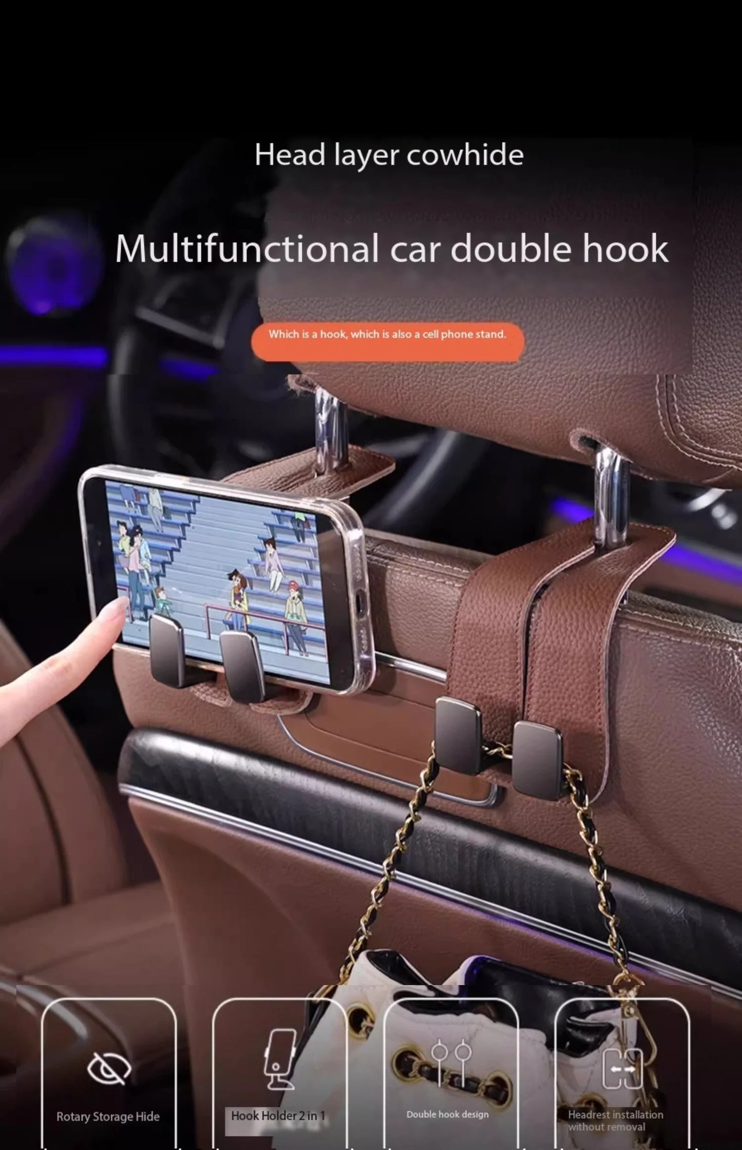 Real Leather Car Hook Seat Rear Front Seat Storage Bag Storage Bag Small Hook Clothes Sundries Hanger Clip Auto Car Parts