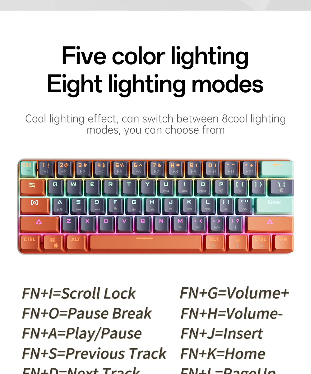 MUCAI 61 key mechanical keyboard mini portable practical red axis wired hot swappable RGB cool effect