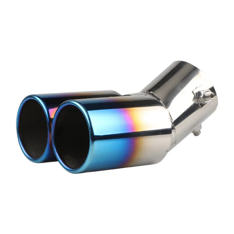 Car Universal One To Two Grilled Blue Tail Throat Double Pipe Tail Pipe Stainless Steel Exhaust Pipe Modification Supplies