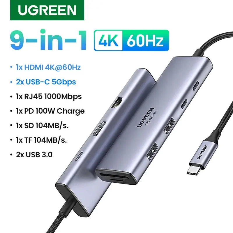 UGREEN USB C HUB 4K 60Hz Type C to HDMI 2.0 RJ45 PD 100W Adapter For Macbook Air Pro iPad Pro M2 M1 PC Accessories USB 3.0 HUB