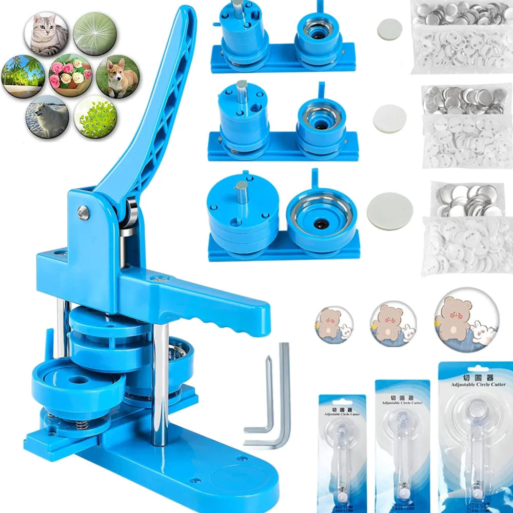 3 IN 1 Pin Badge Button Maker Machine with 300Pcs Button Parts+3 Size Molds+3 Size Circle Cutter, DIY Badges Making Machine Set