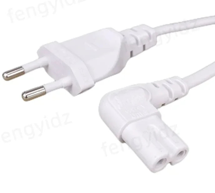 White EU Euporean 2 Prong Plug to IEC320 C7 Figure 8 Angle Adapter Power Extension Cable Cord for Samsung Philips Sony LED TV