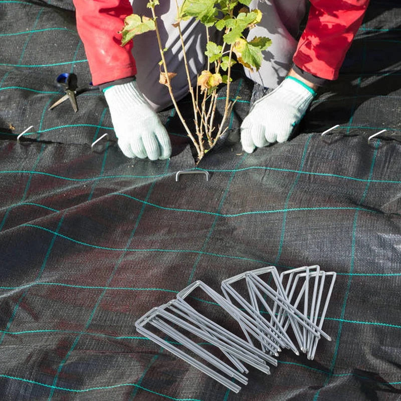 NEW Garden Peg Silver Metal U-Shape Garden Staple Garden Ground Nail Film Fixed Pegs Gardening Fixing Tools Film Peg retail