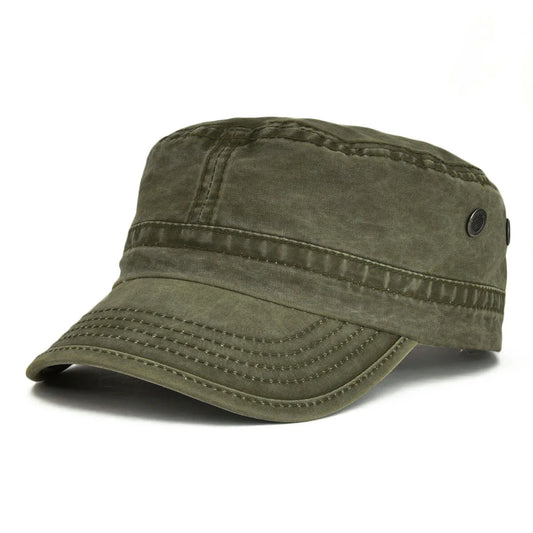 VOBOOM Washed Cotton Military Cadet Army Caps for Men Unique Design Adjustable Vintage Flat Top Hats with Air Hole