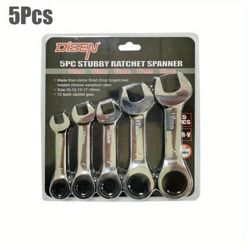 Short Handle Ratchet Spanner 6/7/8/9/10/11/12/13/14/15/16/17/18/19mm Fix Head Ratcheting Wrench Professional Spanner Hand Tools