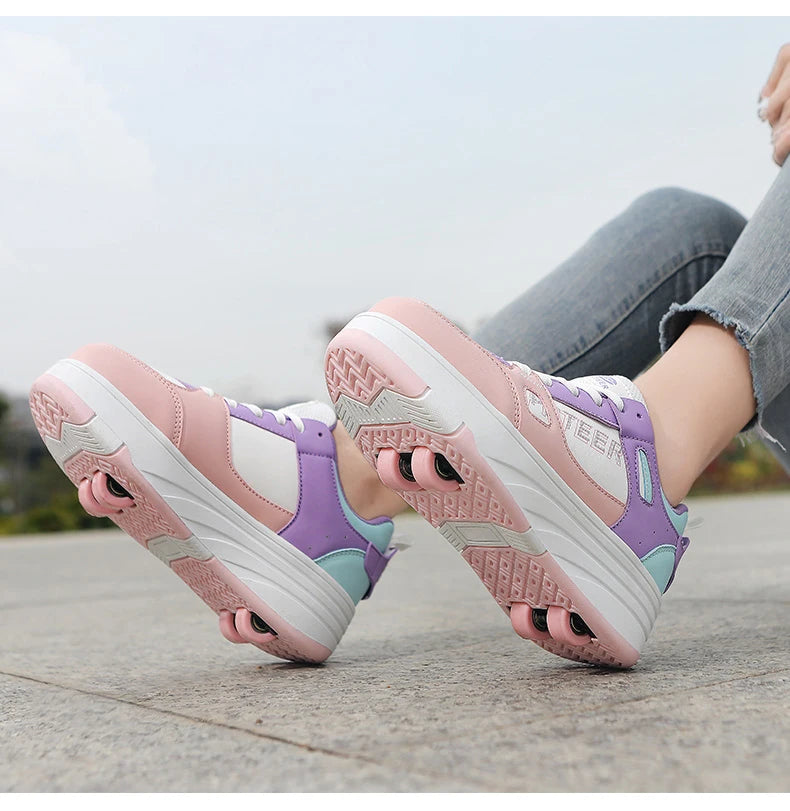 Student roller skates, detachable four-wheel roller skates, size 31-40 multifunctional sports shoes for boys and girls