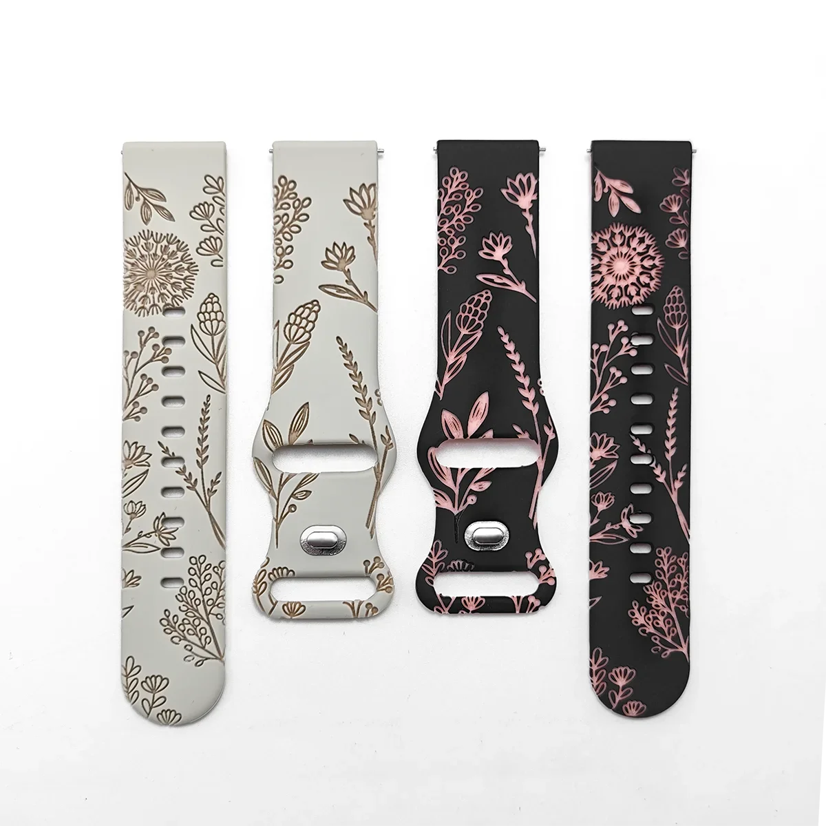 Two-tone Silicone Band Engraved Strap for Samsung Galaxy Watch 7/6/5/4/Active 2 40mm 44mm/Watch 5 Pro 45mm/Watch 3 41mm Straps