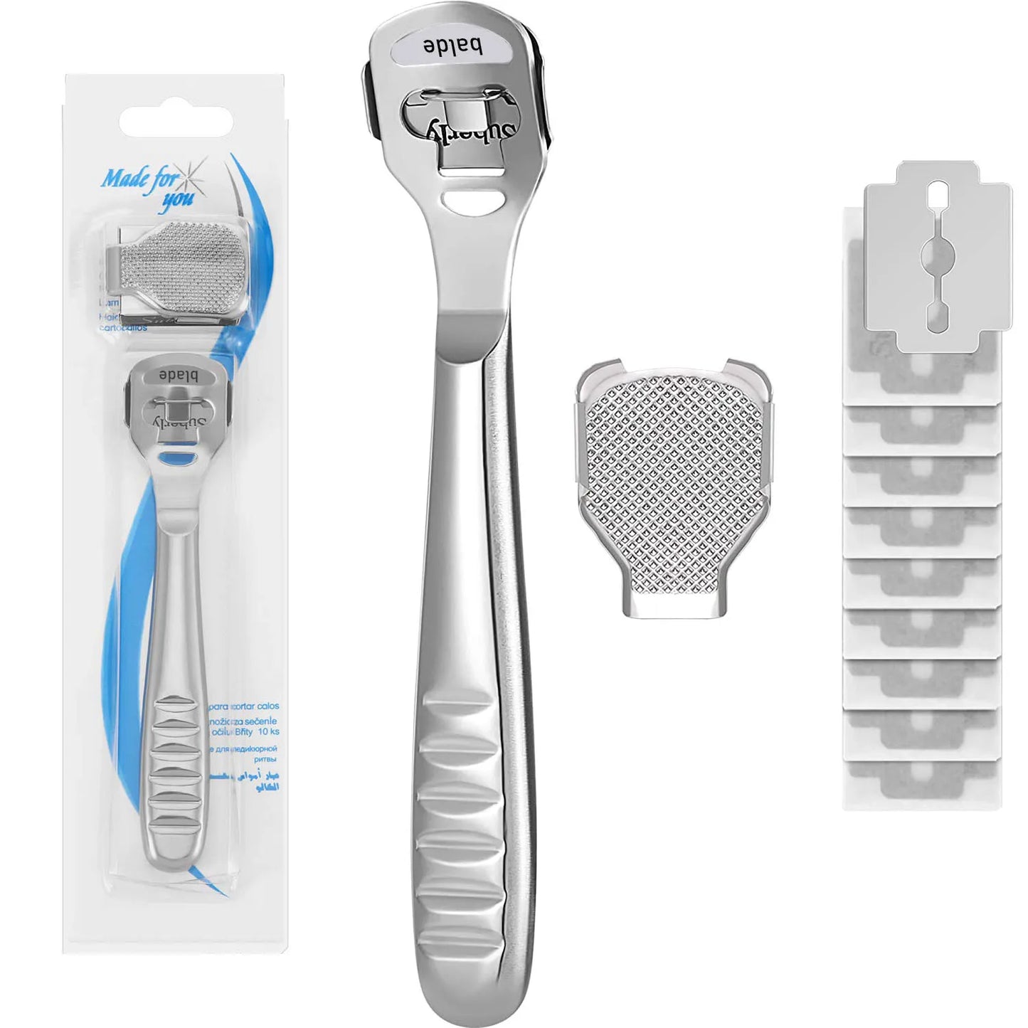 Stainless Steel Foot Callus Shaver Heel Hard Skin Remover Hand Feet Pedicure Razor Tool With 10pcs Blades Foot Care Foot File