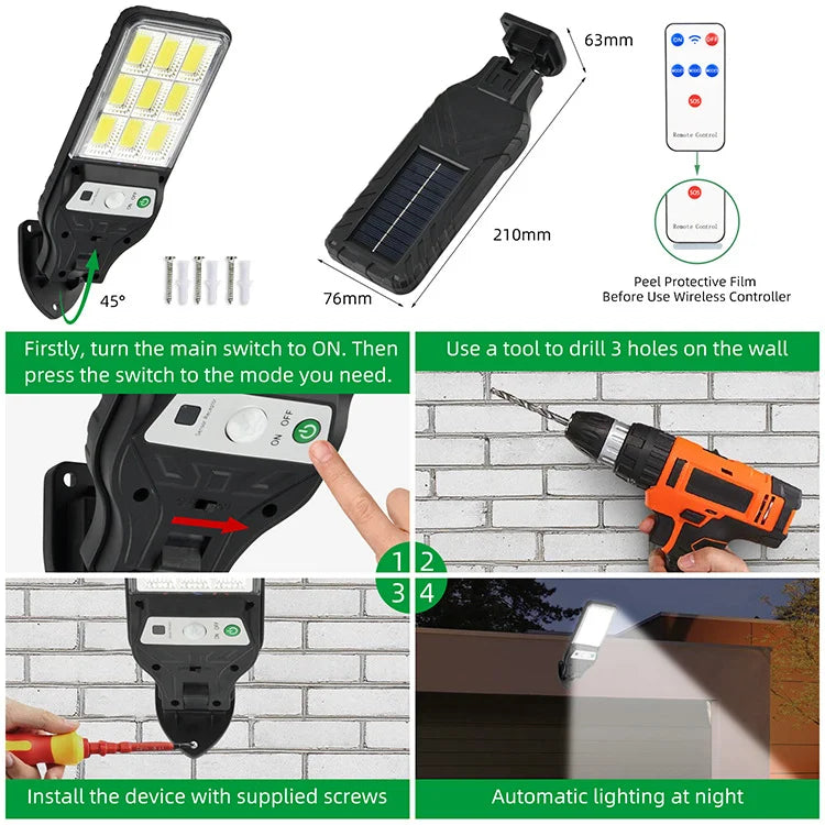 500000LM Ultra Powerful Solar Lamp 120° Wide Range Lighting Outdoor Solar LED Lights 3 Modes With Remote Control Street Lamp